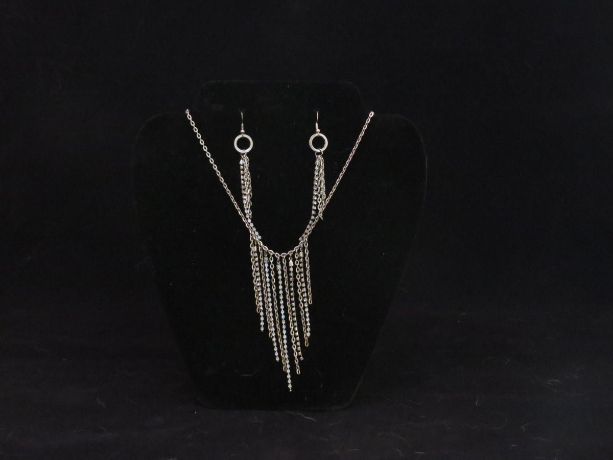 Handmade Chain & Rhinestone Necklace & Earring Set