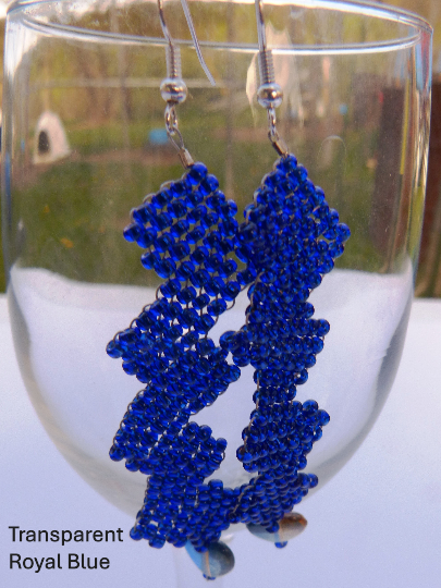 Transparent Royal Blue Wide Row Earrings with Hearts
