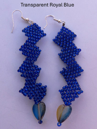 Transparent Royal Blue Wide Row Earrings with Hearts