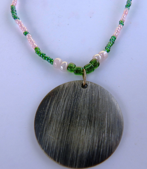 Handmade Pink & Green Beaded With Round Pendant Necklace