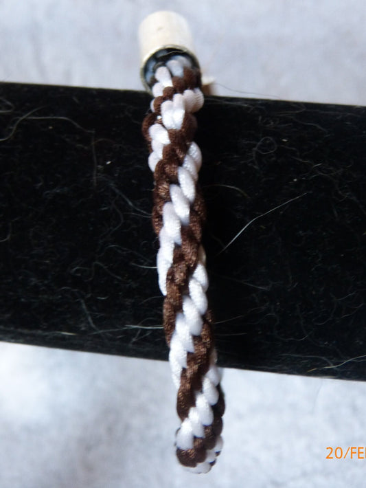 Brown & White Round Kumihimo Men's Bracelet
