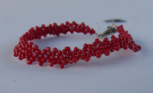 Opaque Red Peyote Simple Strap Bracelet