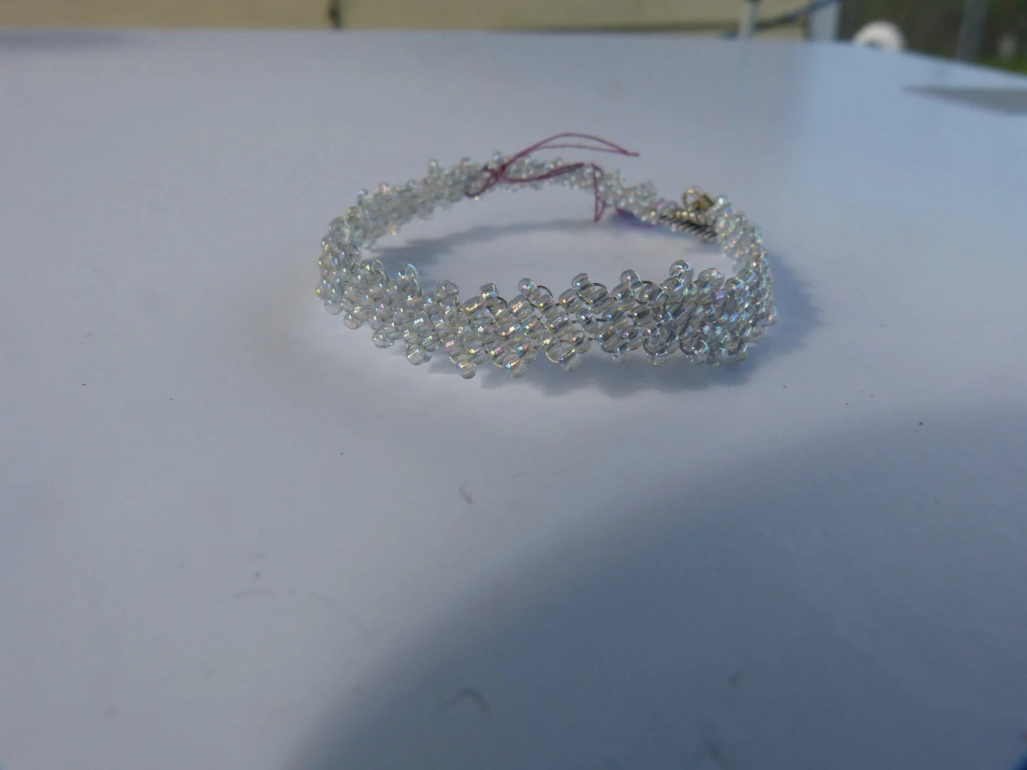 Rainbow Clear Peyote Simple Strap Bracelet