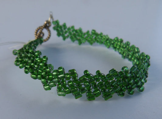 Silver Lined Emerald Green Peyote Simple Strap Bracelet