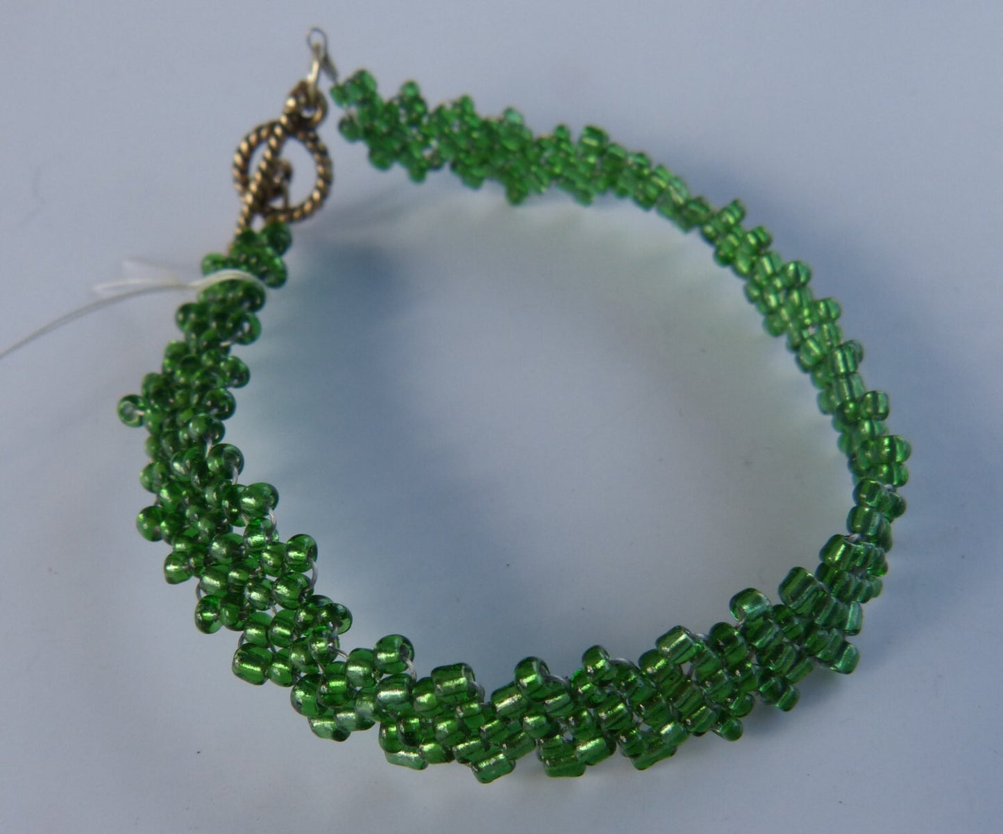 Silver Lined Emerald Green Peyote Simple Strap Bracelet