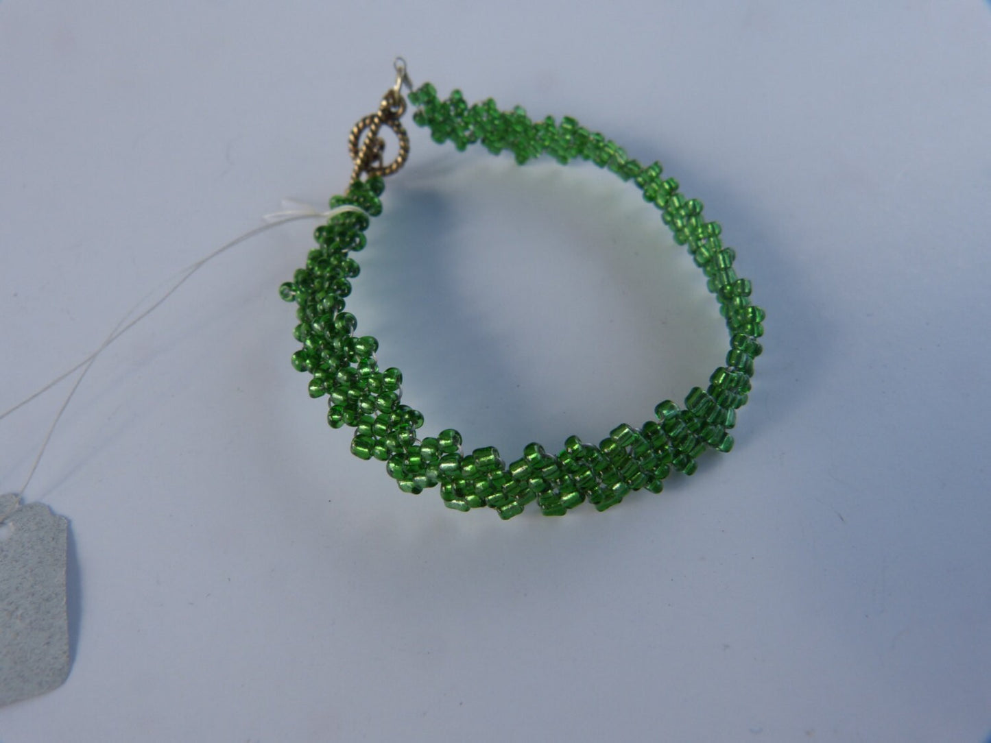Silver Lined Emerald Green Peyote Simple Strap Bracelet