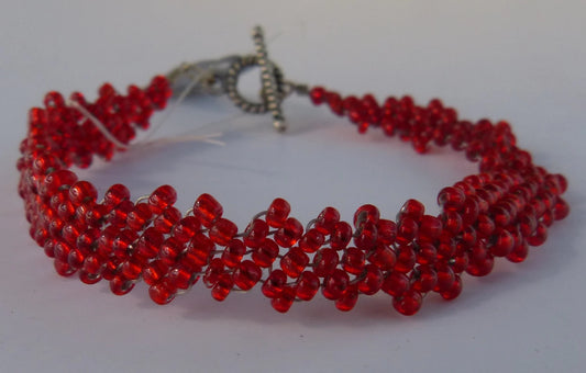 Silver Lined Ruby Red Peyote Simple Strap Bracelet
