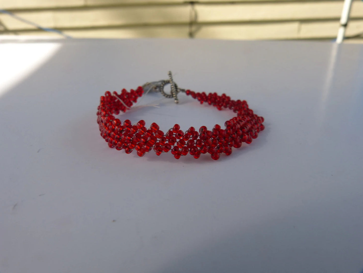 Silver Lined Ruby Red Peyote Simple Strap Bracelet