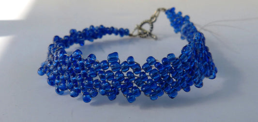 Transparent Royal Blue Peyote Simple Strap Bracelet