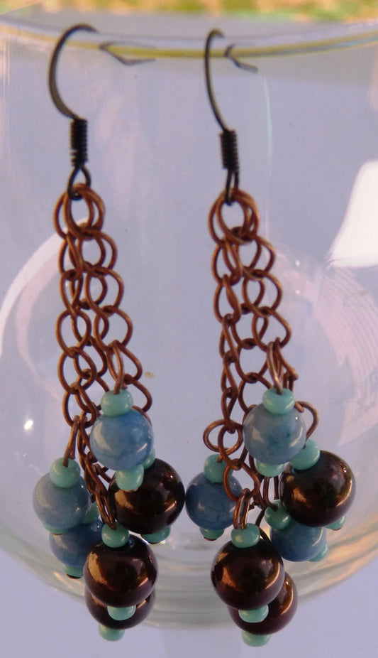 Blue & Brown Chain Earrings