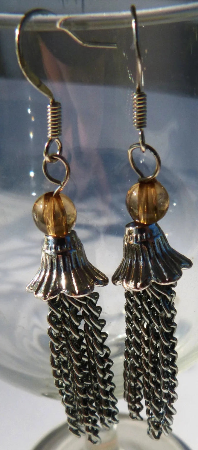 Gunmetal & Flower Earrings