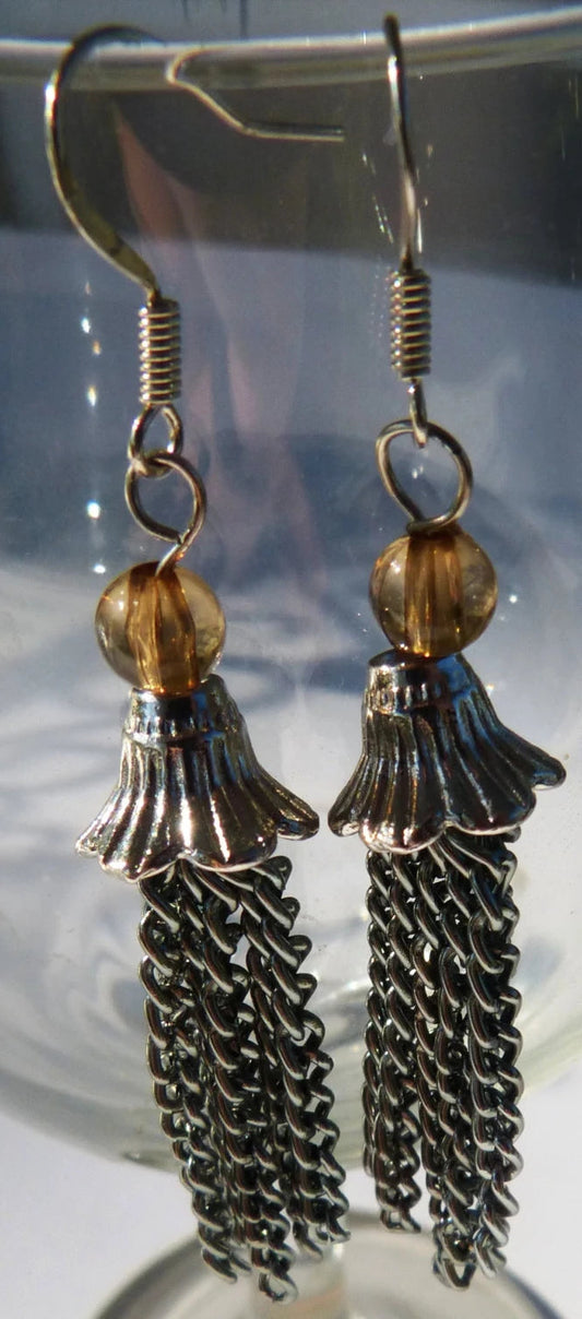 Gunmetal & Flower Earrings