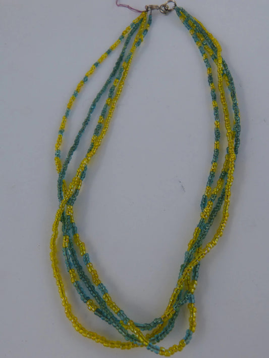 4 Strand Blue & Yellow Seed Bead Necklace