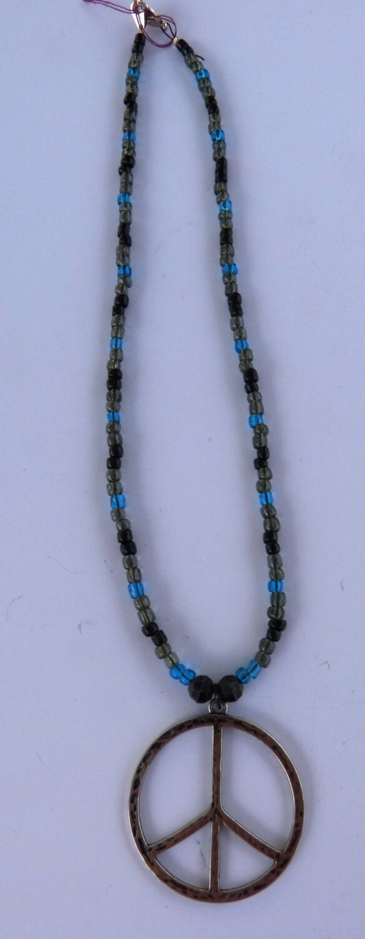 Blue, Black & Gray with a Peace Sign Pendant