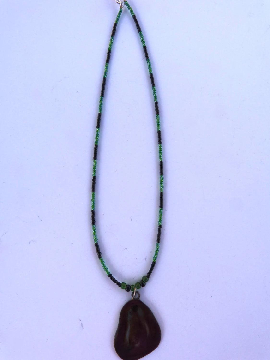 Green & Blak with Flat Metal Pendant Necklace