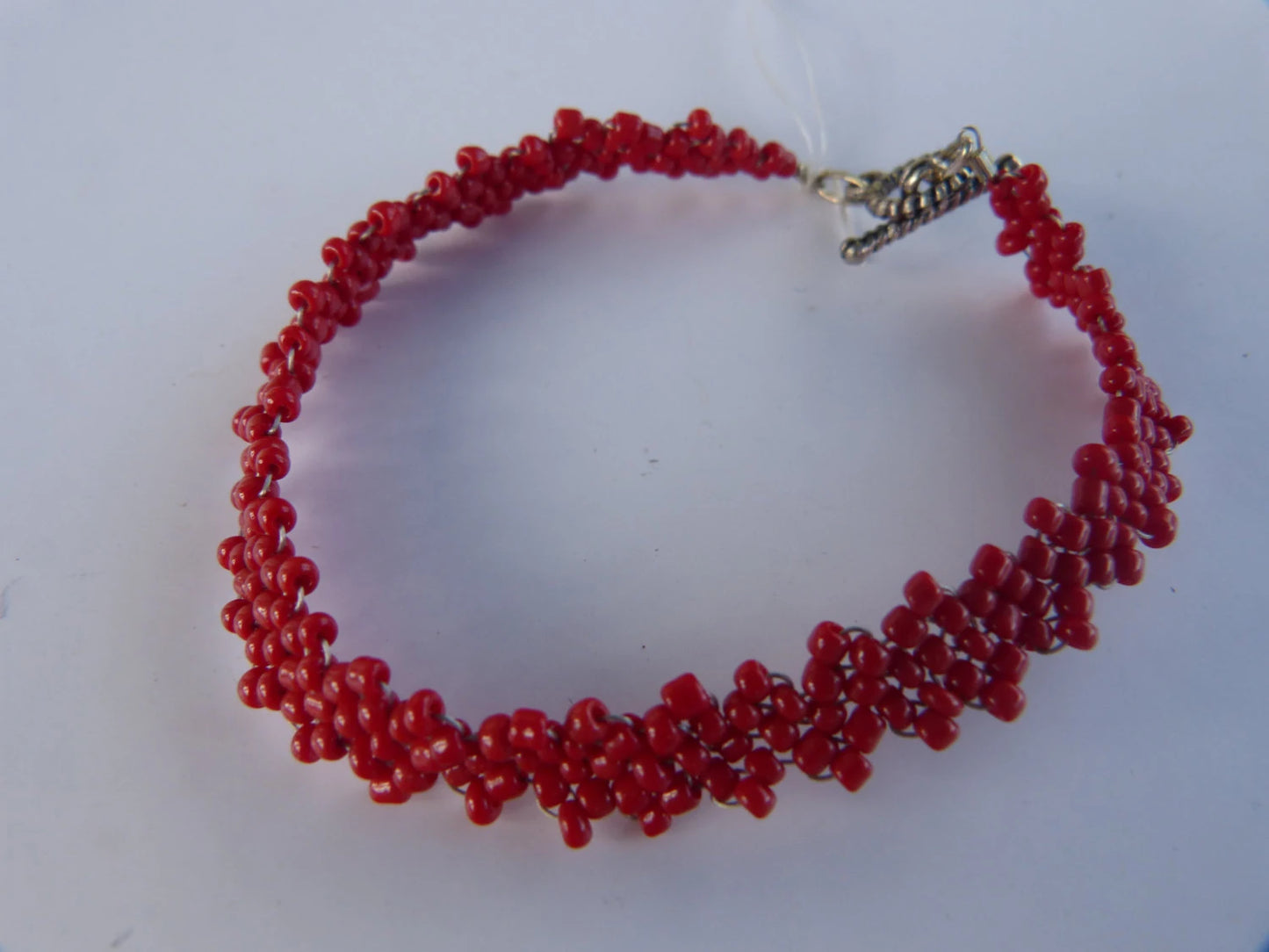 Opaque Red Peyote Simple Strap Bracelet