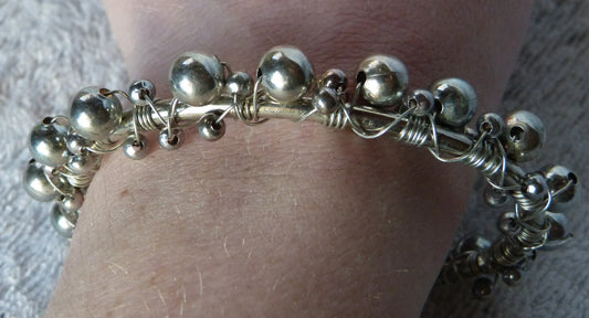Silver Bangle with Silver Beads Bracelet