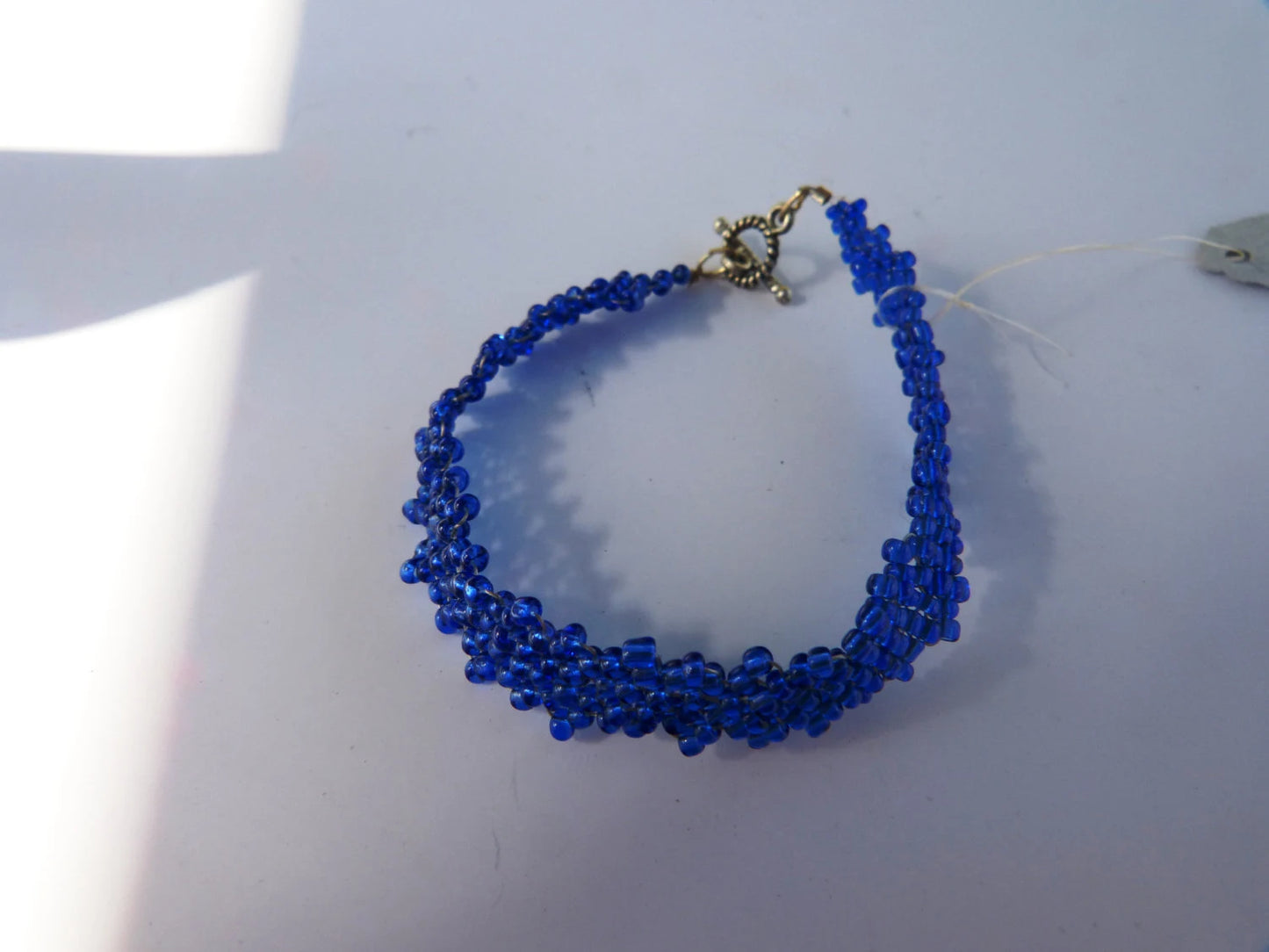 Transparent Royal Blue Peyote Simple Strap Bracelet