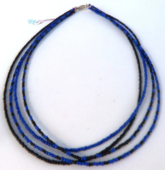 4 Strand Blue & Black Seed Bead Necklace