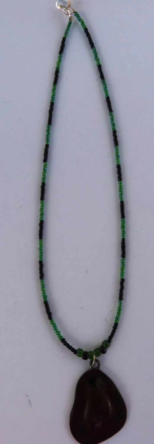 Green & Blak with Flat Metal Pendant Necklace