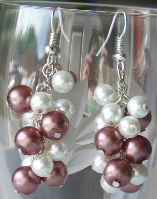 Light Brown & White Pearl Cluster Earrings