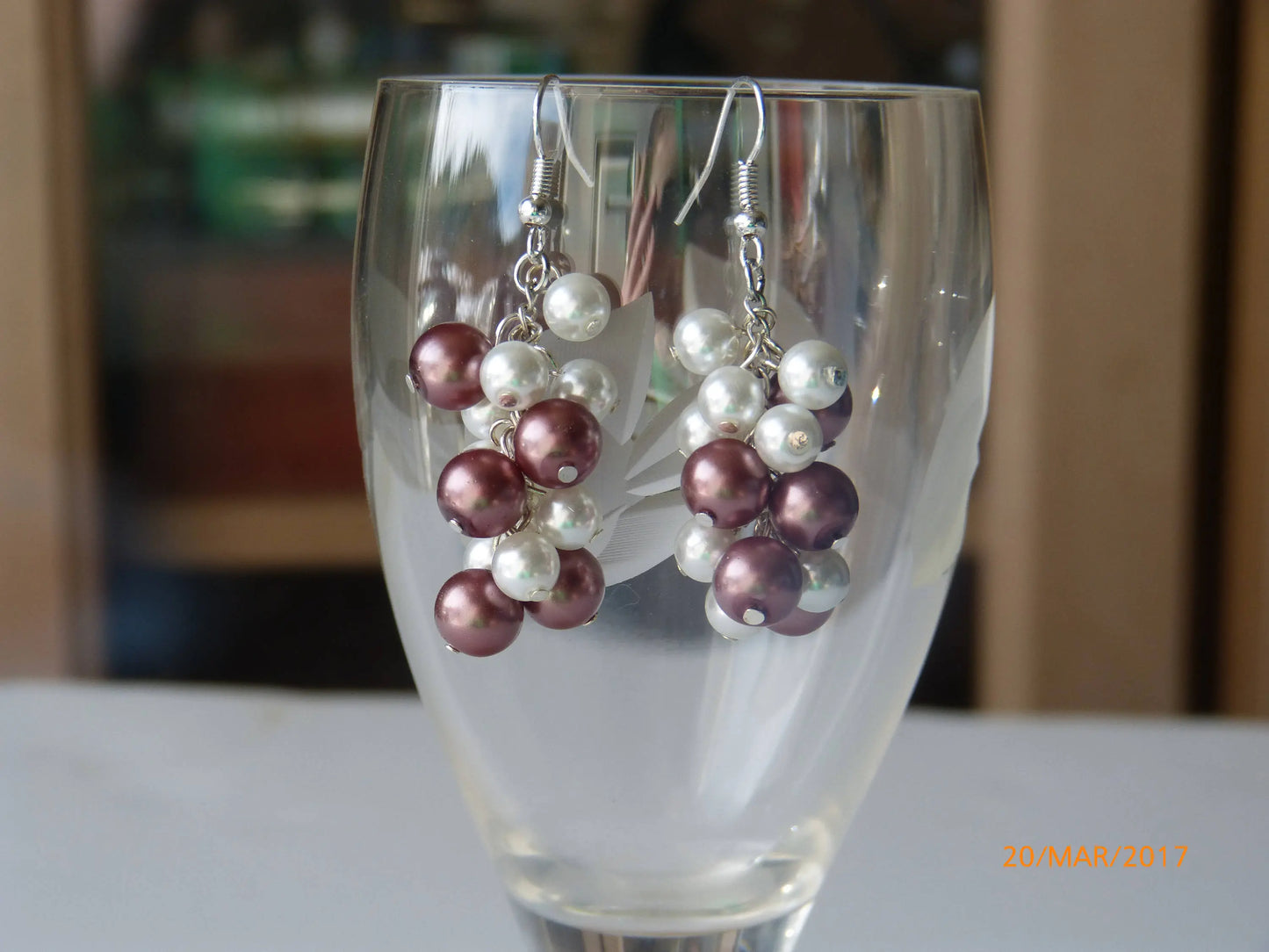 Light Brown & White Pearl Cluster Earrings