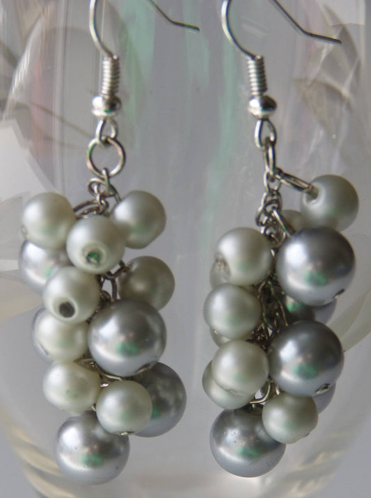 Light Gray & White Pearl cluster Earring