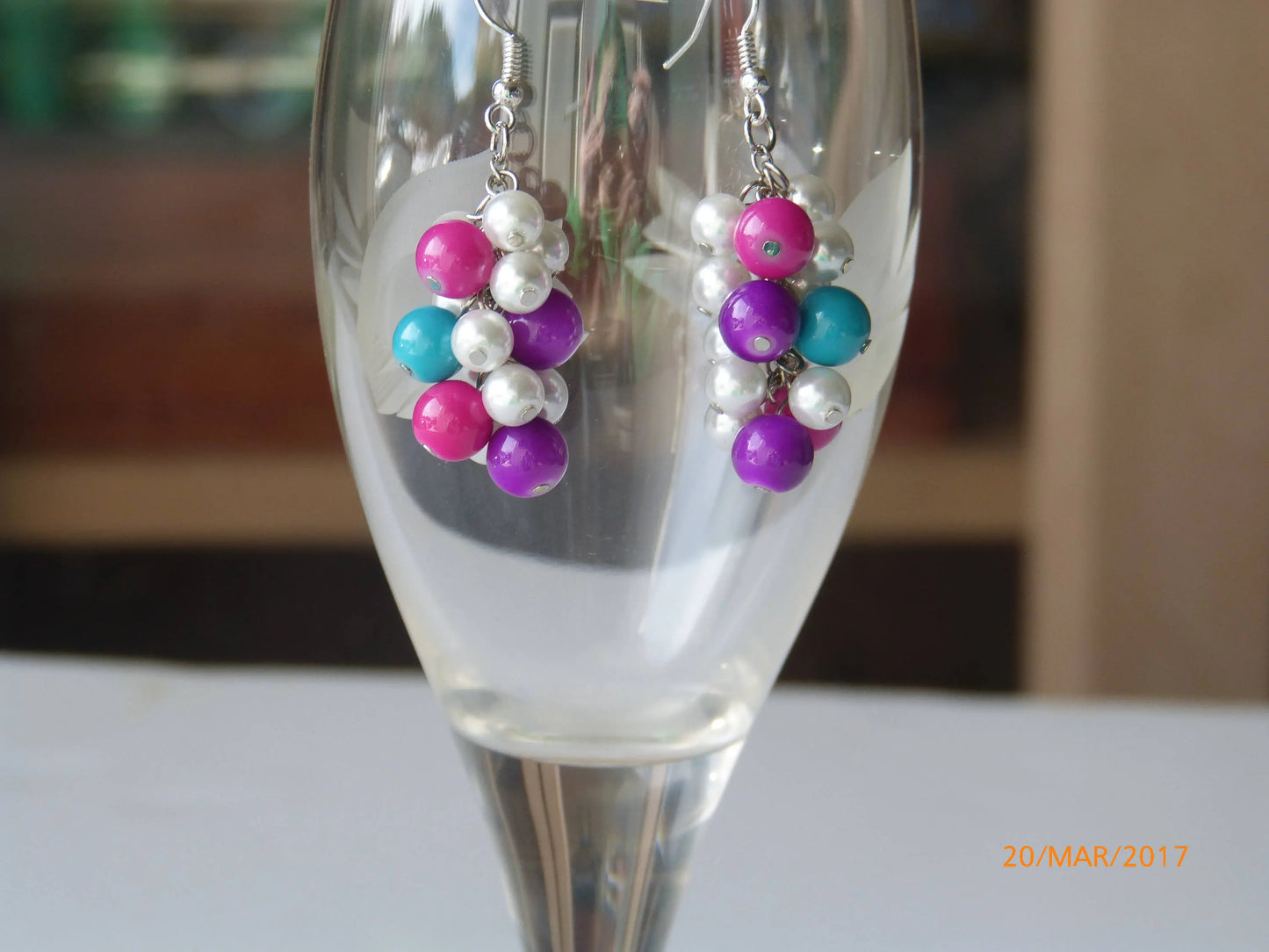 Pink, Purple, Green & White Pearl Cluster Earrings