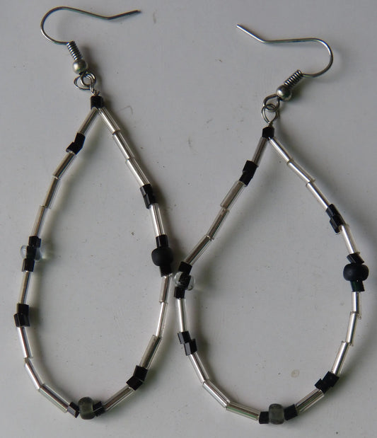 Silver & black Teardrop Earrings
