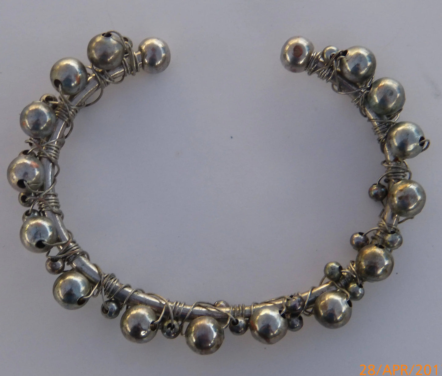 Silver Bangle with Silver Beads Bracelet