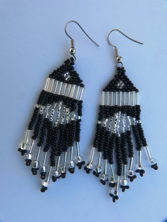 Black & Clear Tassel Earrings