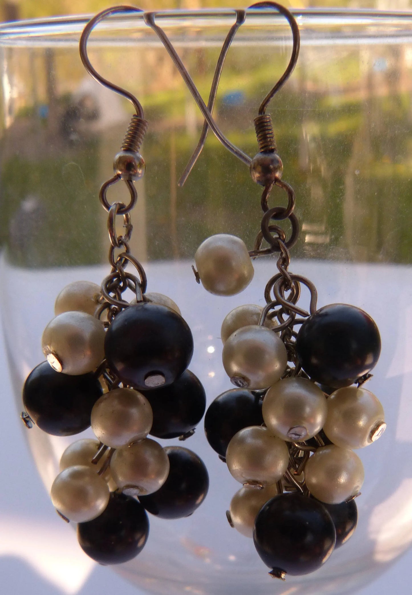 Black & While Pearl Cluster Earrings