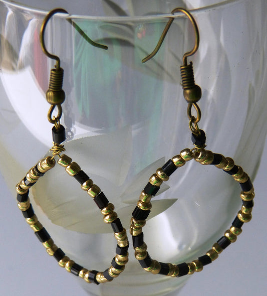Gold & Black Teardrop Earrings