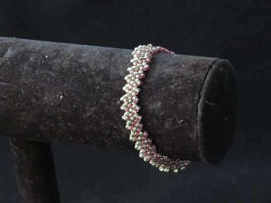 Metallic Teal Fuchsia Peyote Simple Strap Bracelet