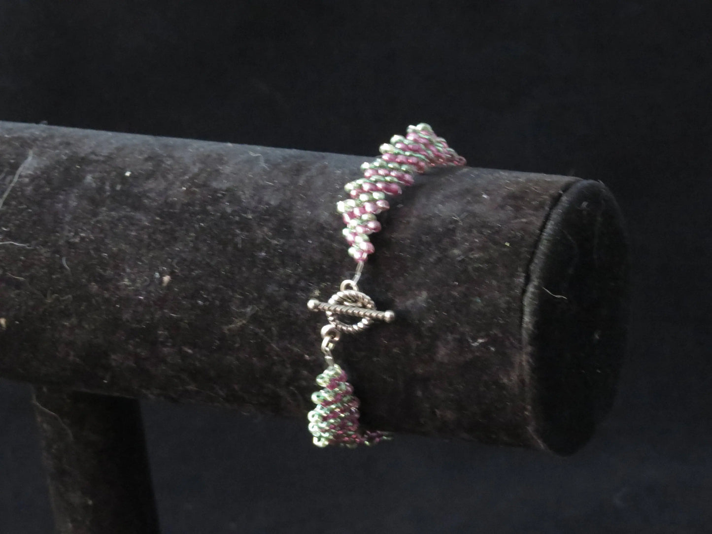 Metallic Teal Fuchsia Peyote Simple Strap Bracelet