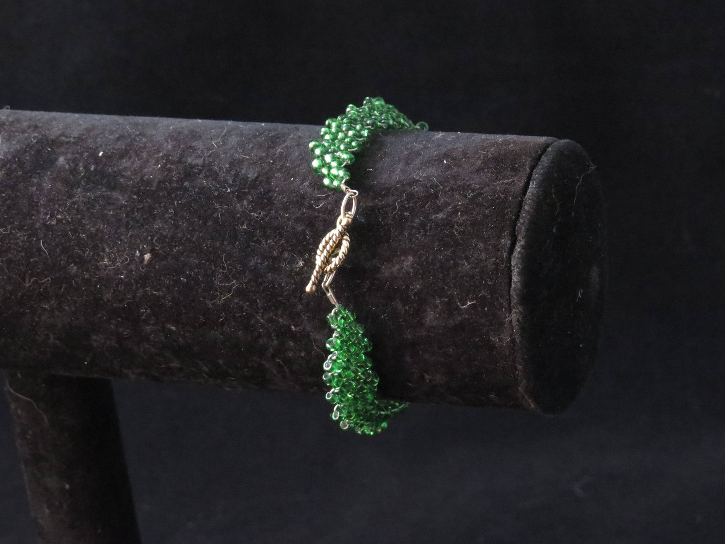 Silver Lined Emerald Green Peyote Simple Strap Bracelet
