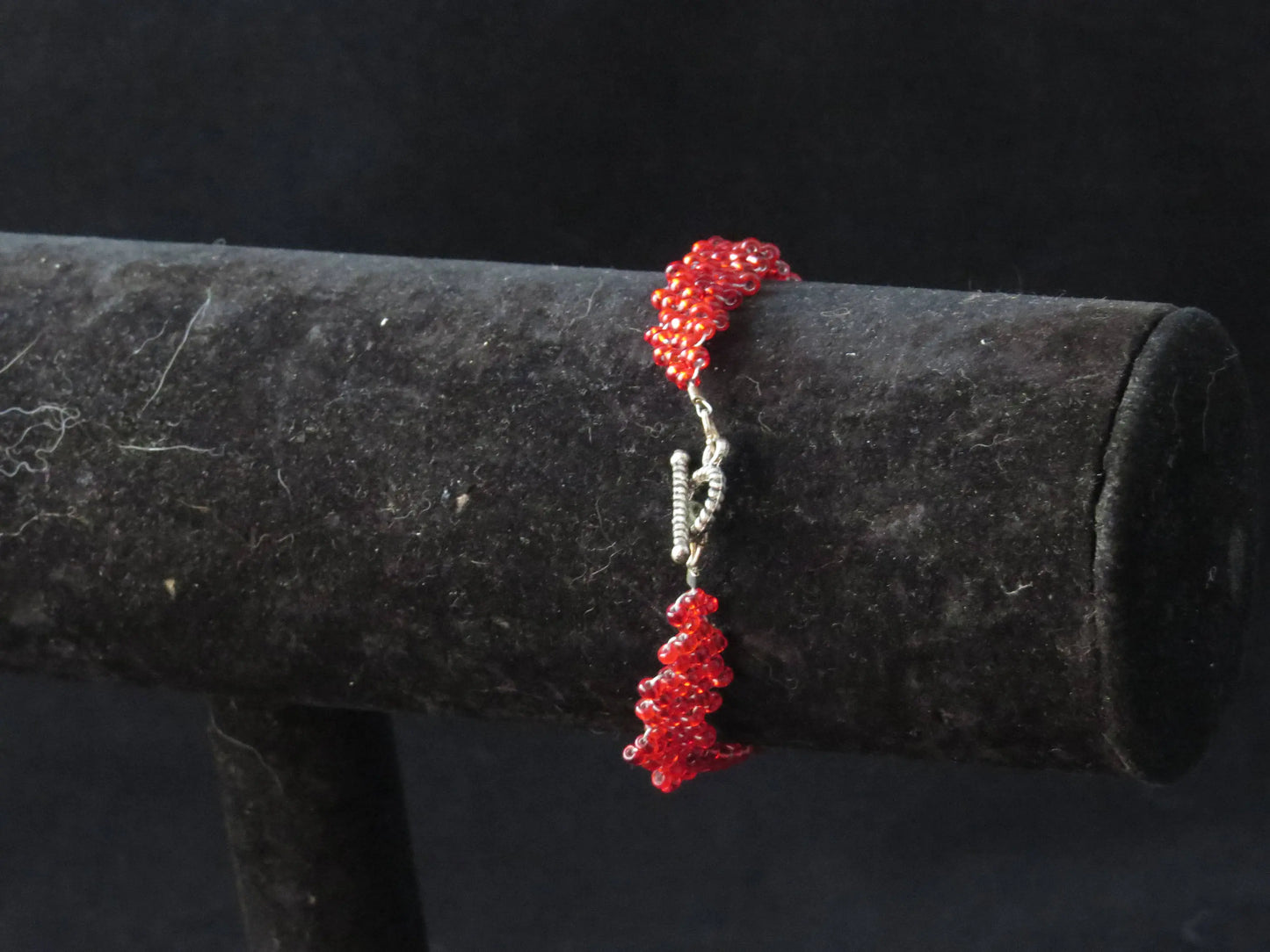 Silver Lined Ruby Red Peyote Simple Strap Bracelet