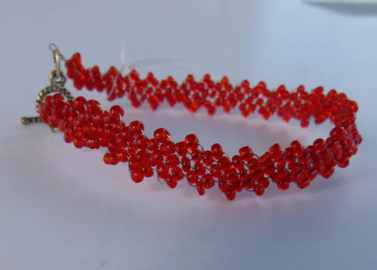Transparent Ruby Red Peyote Simple Strap Bracelet