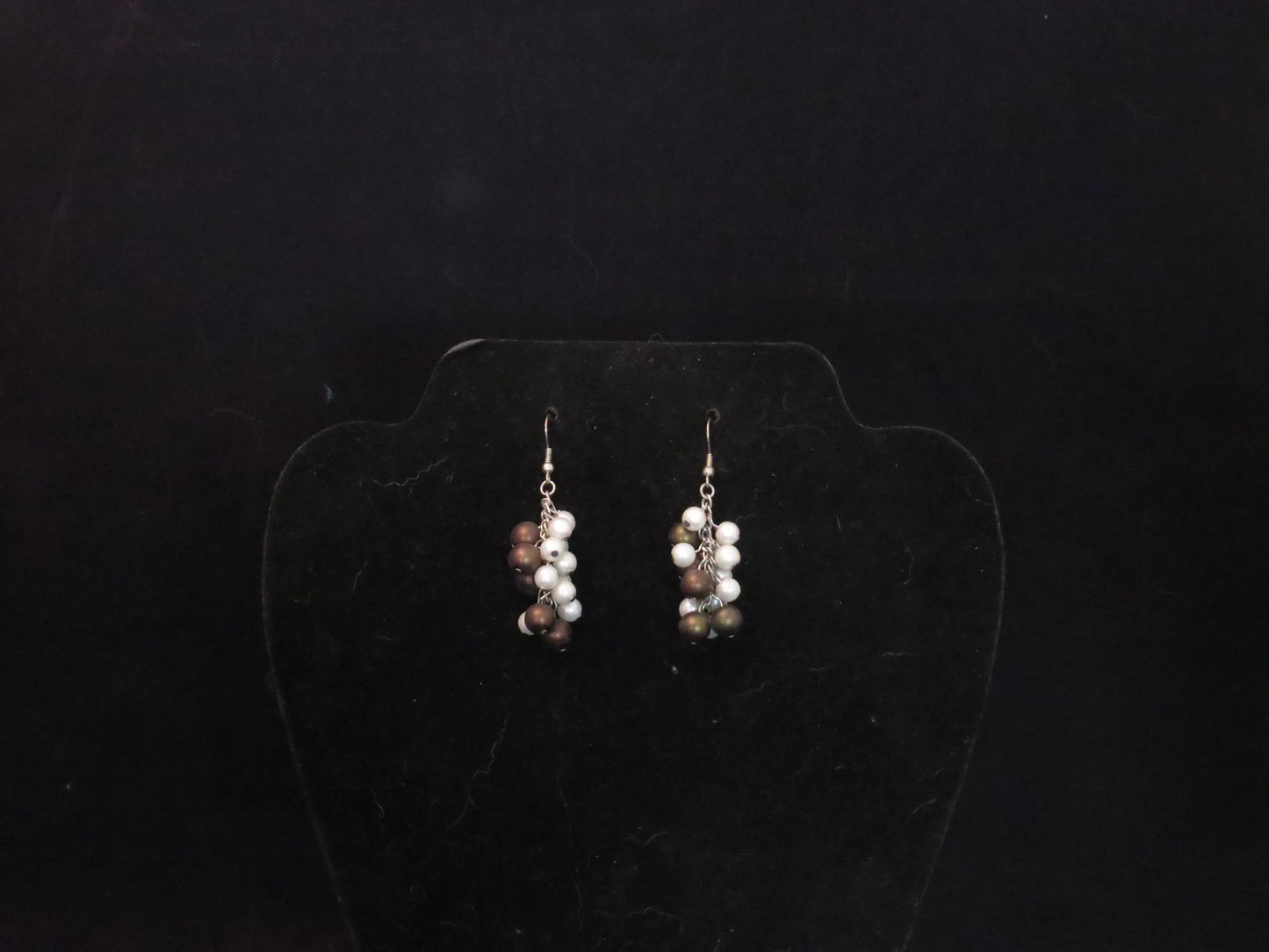 Brown & White Pearl Cluster Earrings