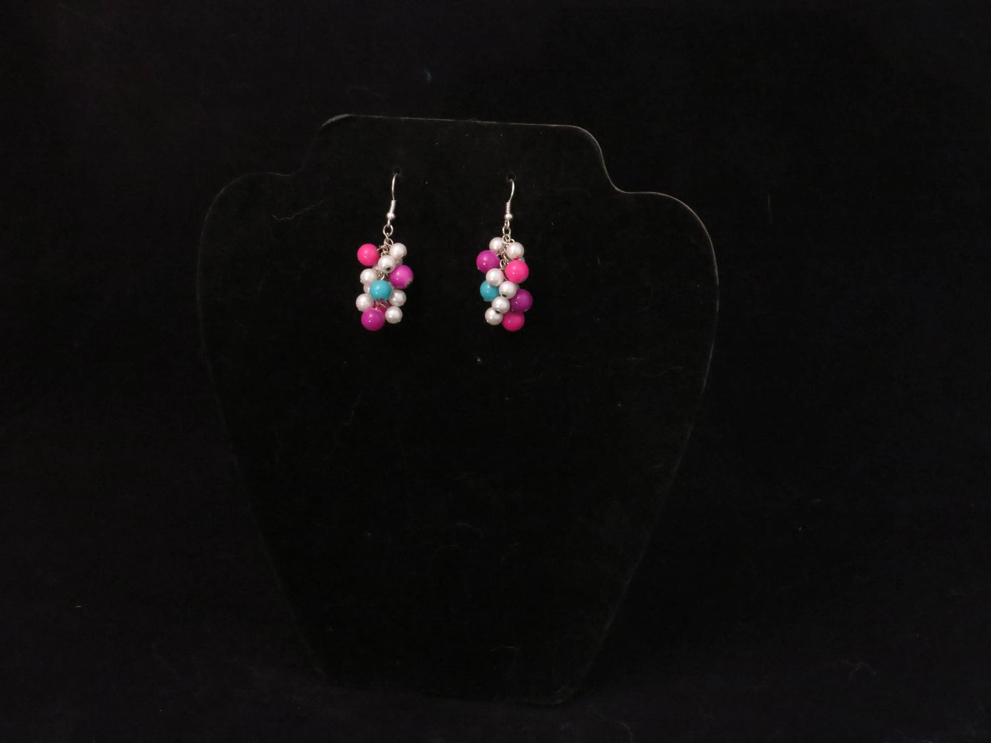 Pink, Purple, Green & White Pearl Cluster Earrings