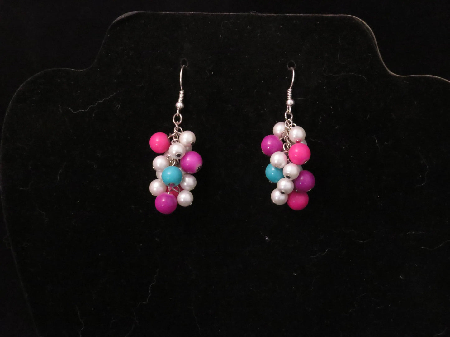 Pink, Purple, Green & White Pearl Cluster Earrings