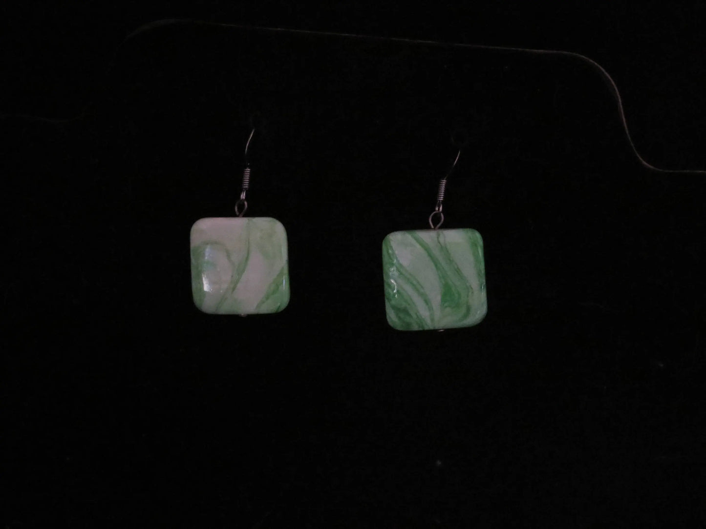Green Square Shell Earrings