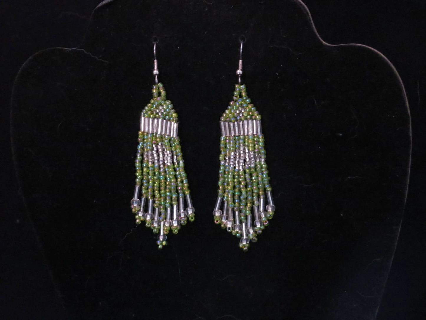 Transparent Rainbow Green & Clear Tassel Earrings