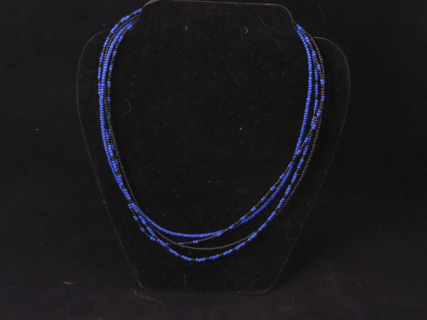 4 Strand Blue & Black Seed Bead Necklace