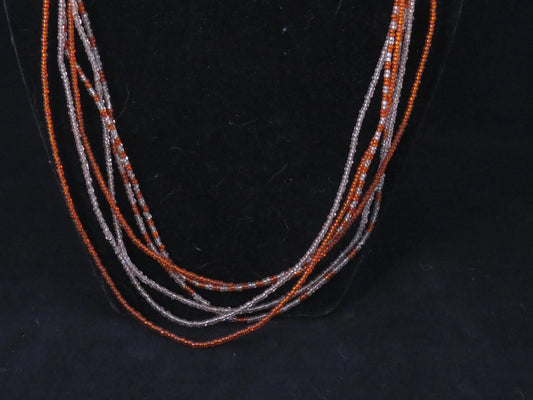 6 Strand Orange & Clear Seed Bead Necklace