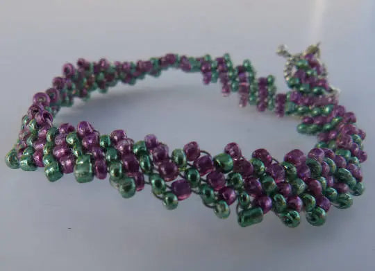 Metallic Teal Fuchsia Peyote Simple Strap Bracelet