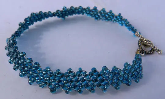 Silver Lined Turquoise Blue Peyote Simple Strap Bracelet