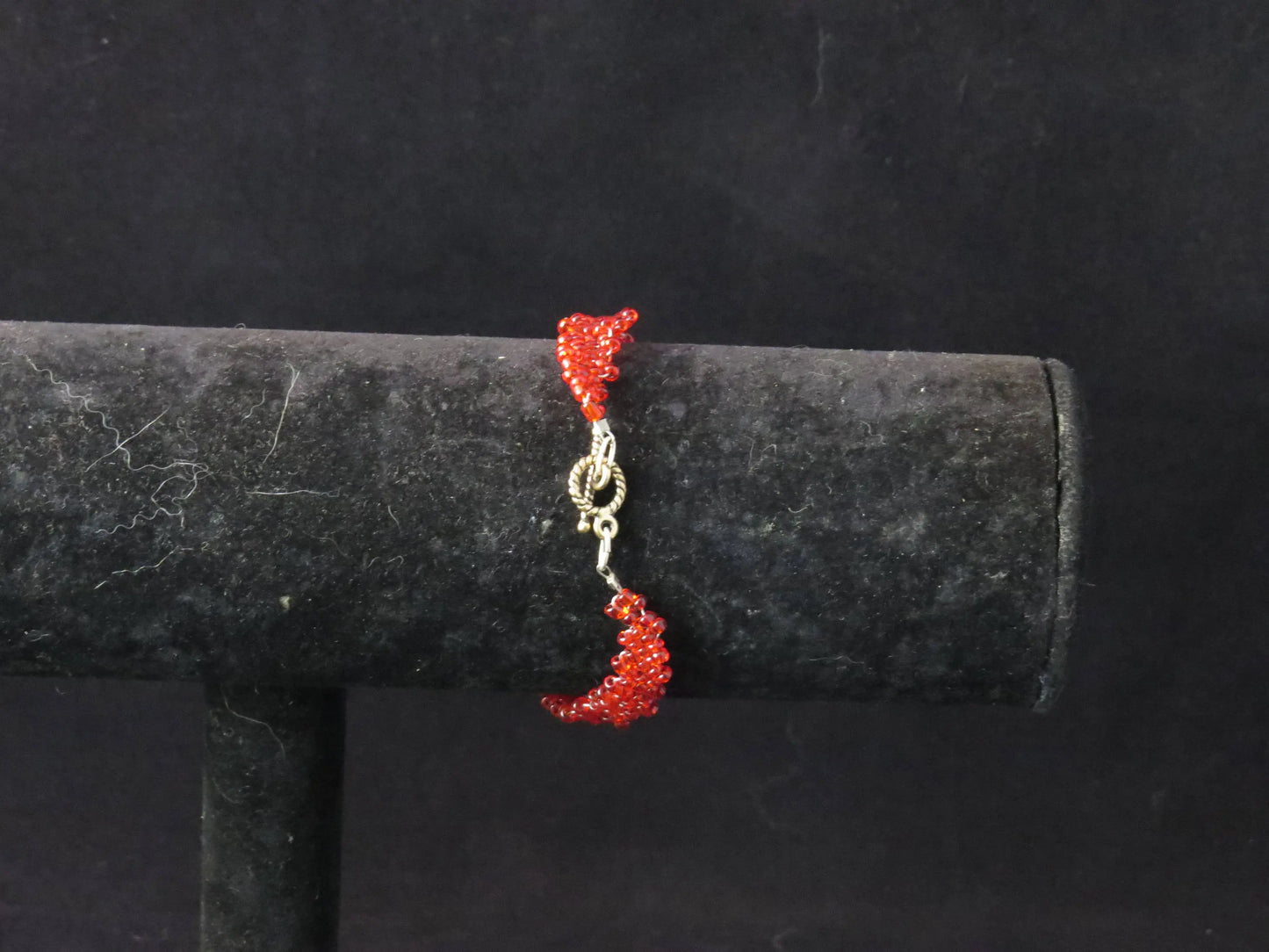 Transparent Ruby Red Peyote Simple Strap Bracelet