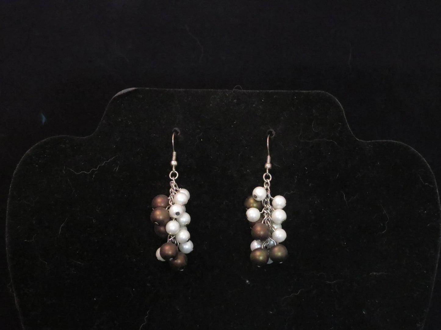 Brown & White Pearl Cluster Earrings