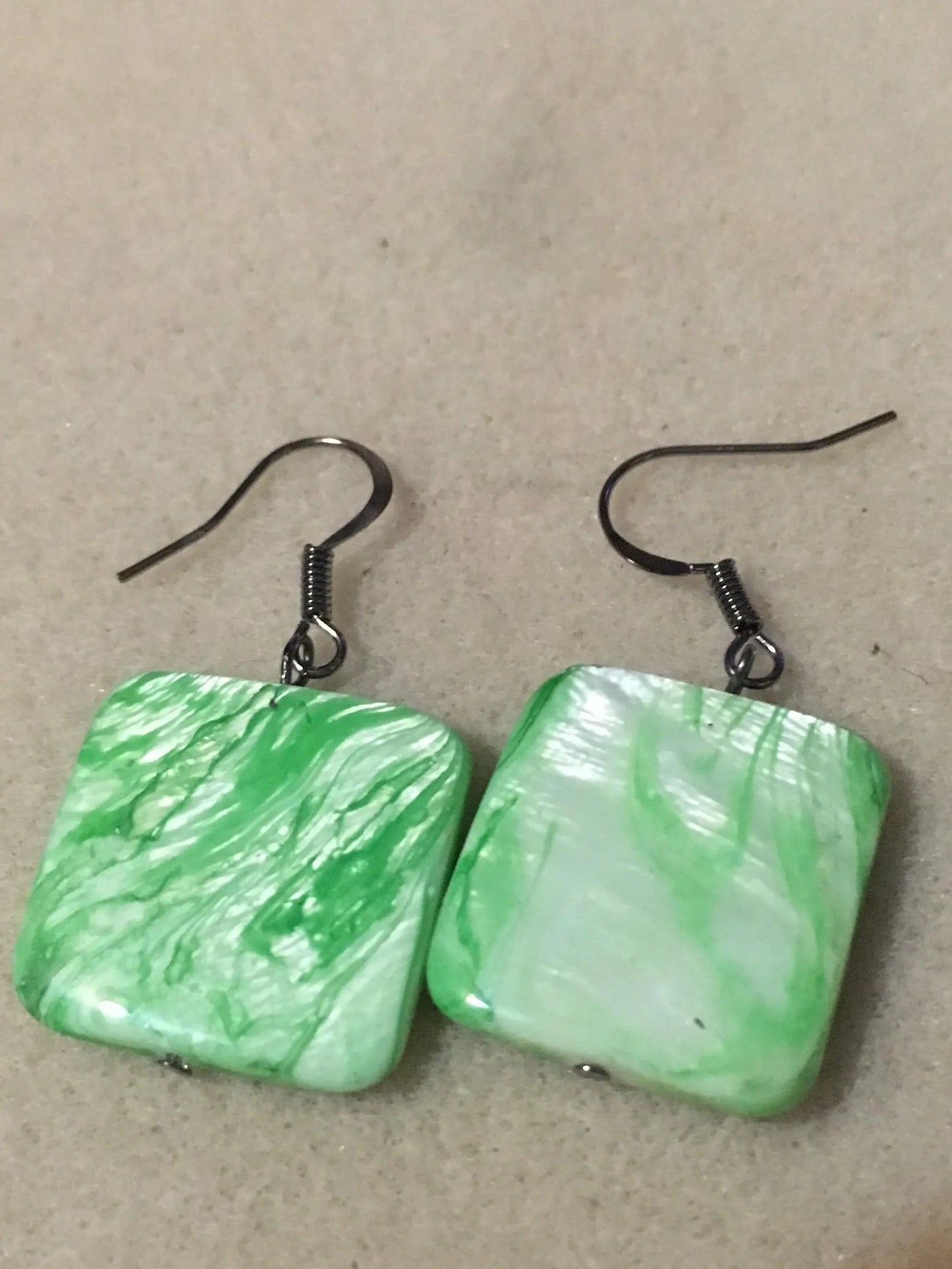 Green Square Shell Earrings